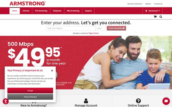 Homepage screenshot of Armstrong Telephone Company - PA
