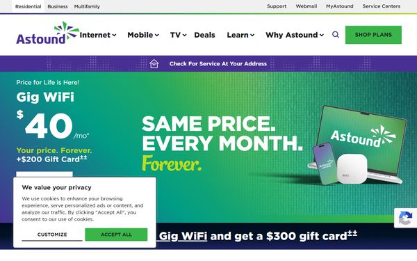 Homepage screenshot of Astound Broadband LLC - CA