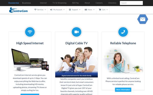 Homepage screenshot of Central Telcom Services LLC dba CentraCom Interactive - NV