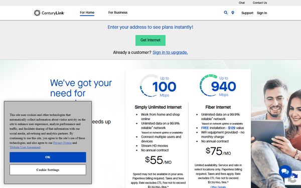 Homepage screenshot of CenturyLink Communications LLC