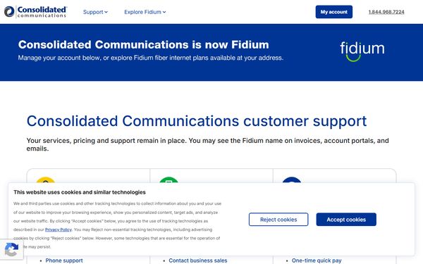 Homepage screenshot of Consolidated Communications