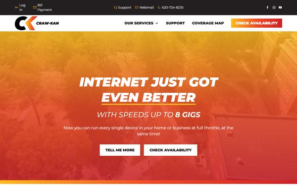 Homepage screenshot of Craw-Kan Telephone Cooperative Inc - KS