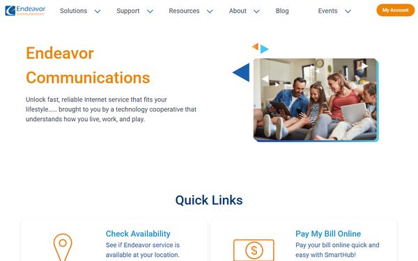 Homepage screenshot of Clay County Rural Telephone Cooperative Inc dba Endeavor Communications
