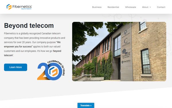 Homepage screenshot of Fibernetics