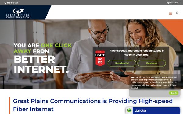 Homepage screenshot of Great Plains Communications Inc