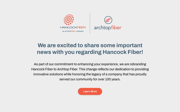 Homepage screenshot of Hancock Communications Inc - IN