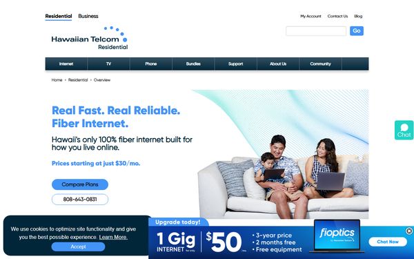 Homepage screenshot of Hawaiian Telcom Services Company Inc - HI