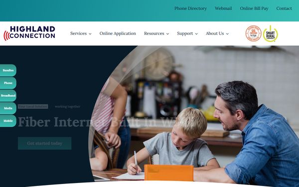 Homepage screenshot of Highland Telephone Cooperative Inc - TN