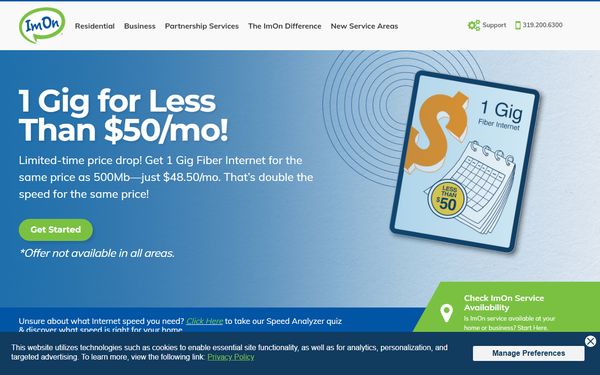 Homepage screenshot of ImOn Communications LLC