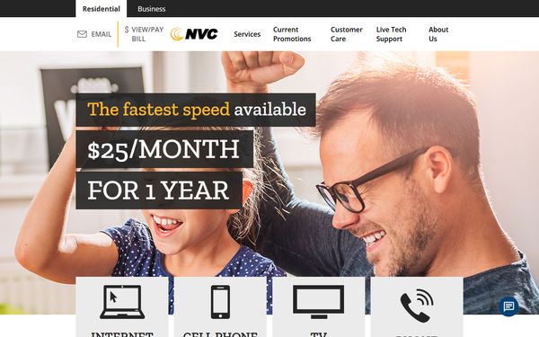 Homepage screenshot of James Valley Cooperative Telephone Company