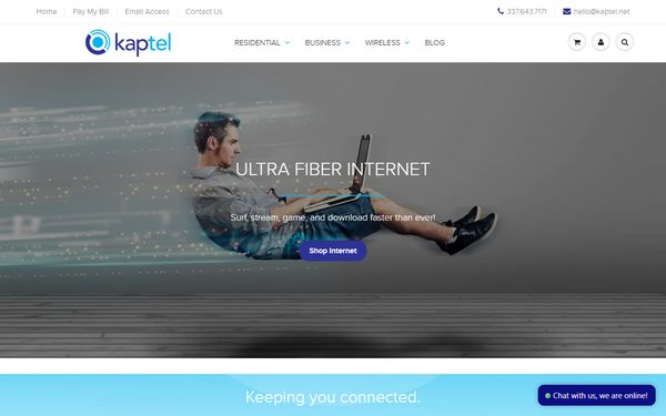 Homepage screenshot of Kaplan Telephone Company