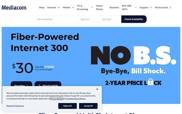 Homepage screenshot of MEDIACOM