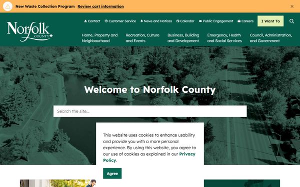 Homepage screenshot of Norfolk County Internet