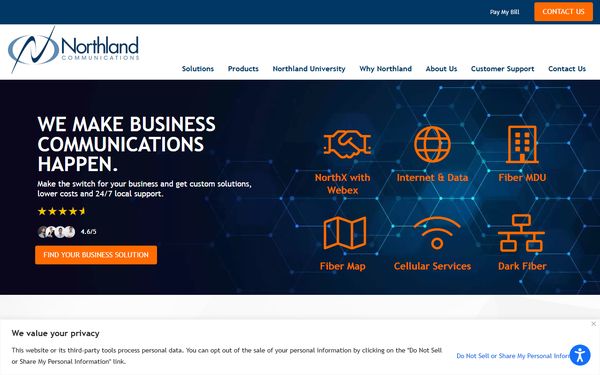 Homepage screenshot of Northland Networks Ltd