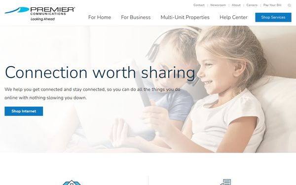 Homepage screenshot of Premier Communications Inc - IA