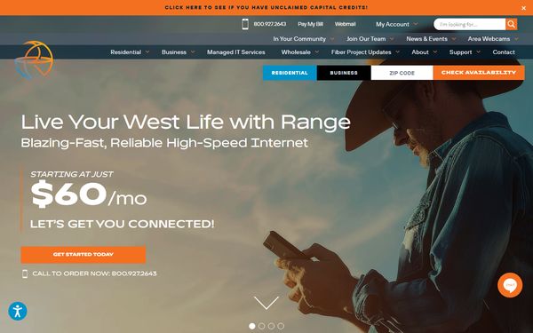 Homepage screenshot of Range Telephone Cooperative Inc - MT