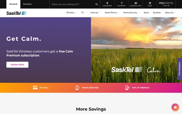 Homepage screenshot of SaskTel