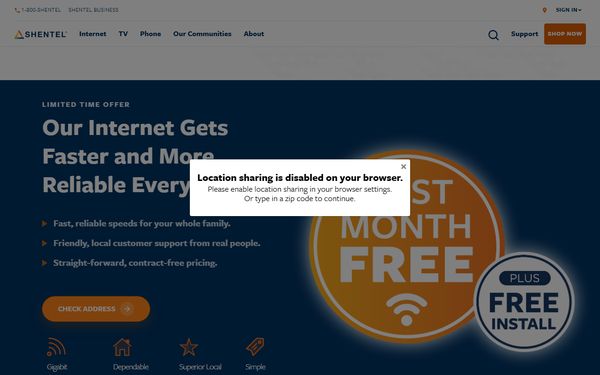 Homepage screenshot of Shentel Communications LLC - WV