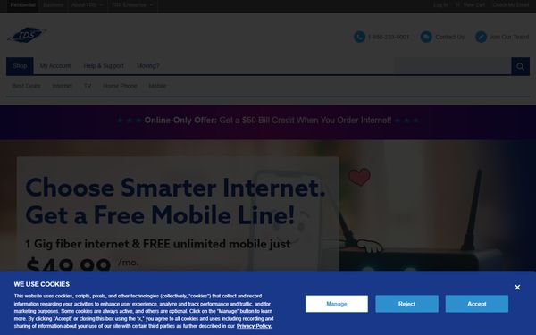 Homepage screenshot of Vernon Telephone Company Inc