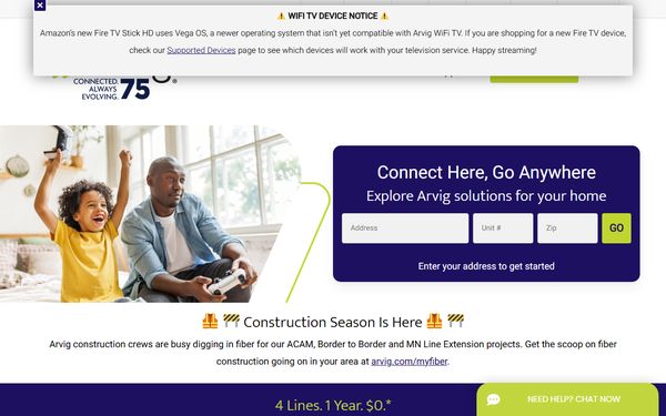 Homepage screenshot of Tekstar Communications Inc - ND