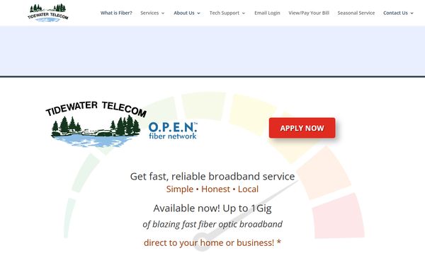 Homepage screenshot of Tidewater Telecom Inc