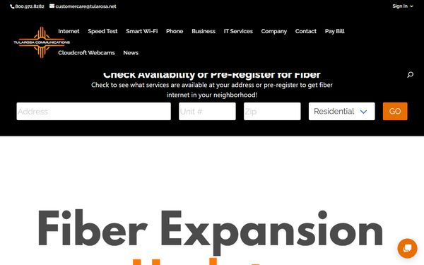 Homepage screenshot of Tularosa Communications