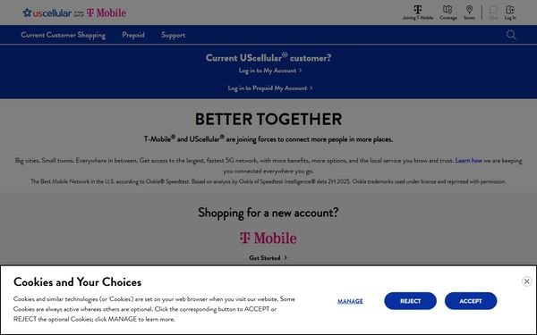 Homepage screenshot of United States Cellular - ME