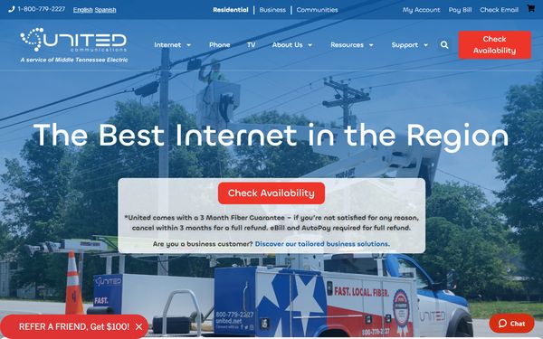 Homepage screenshot of United Telephone Company dba United Communications