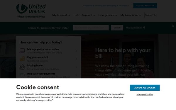 Homepage screenshot of United Utilities Inc