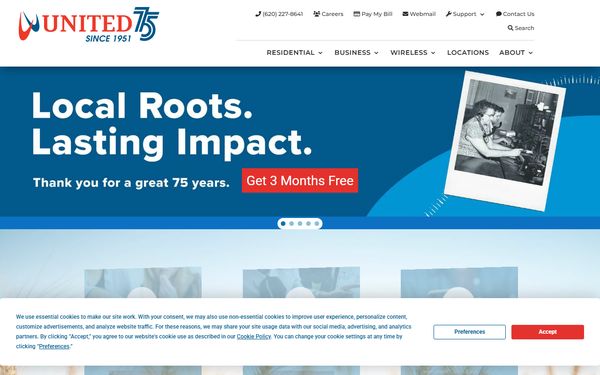 Homepage screenshot of United Wireless Communications Inc