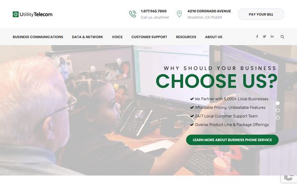 Homepage screenshot of Utility Telecom Group LLC - CA