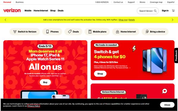 Homepage screenshot of Cellco Partnership dba Verizon Wireless - UT
