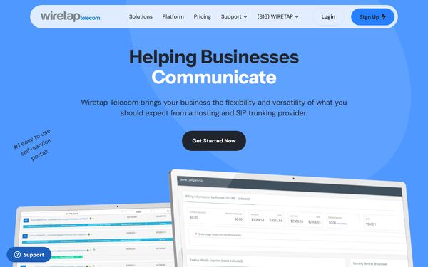 Homepage screenshot of Wiretap Telecom LLC