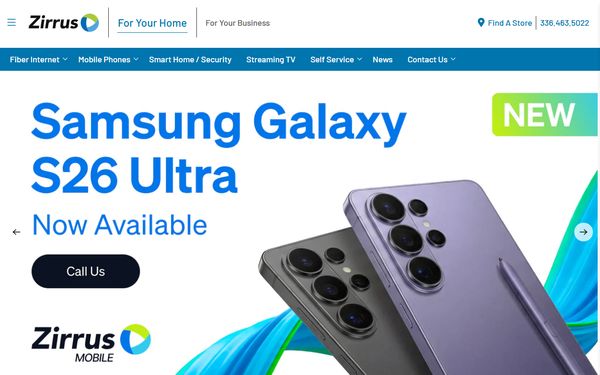 Homepage screenshot of Yadkin Valley Telecom