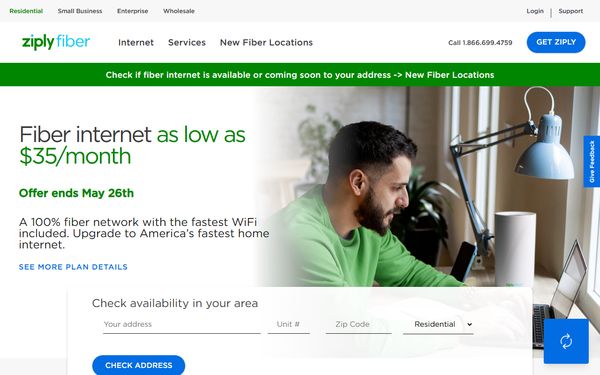 Homepage screenshot of Ziply Fiber Northwest LLC dba Ziply Fiber